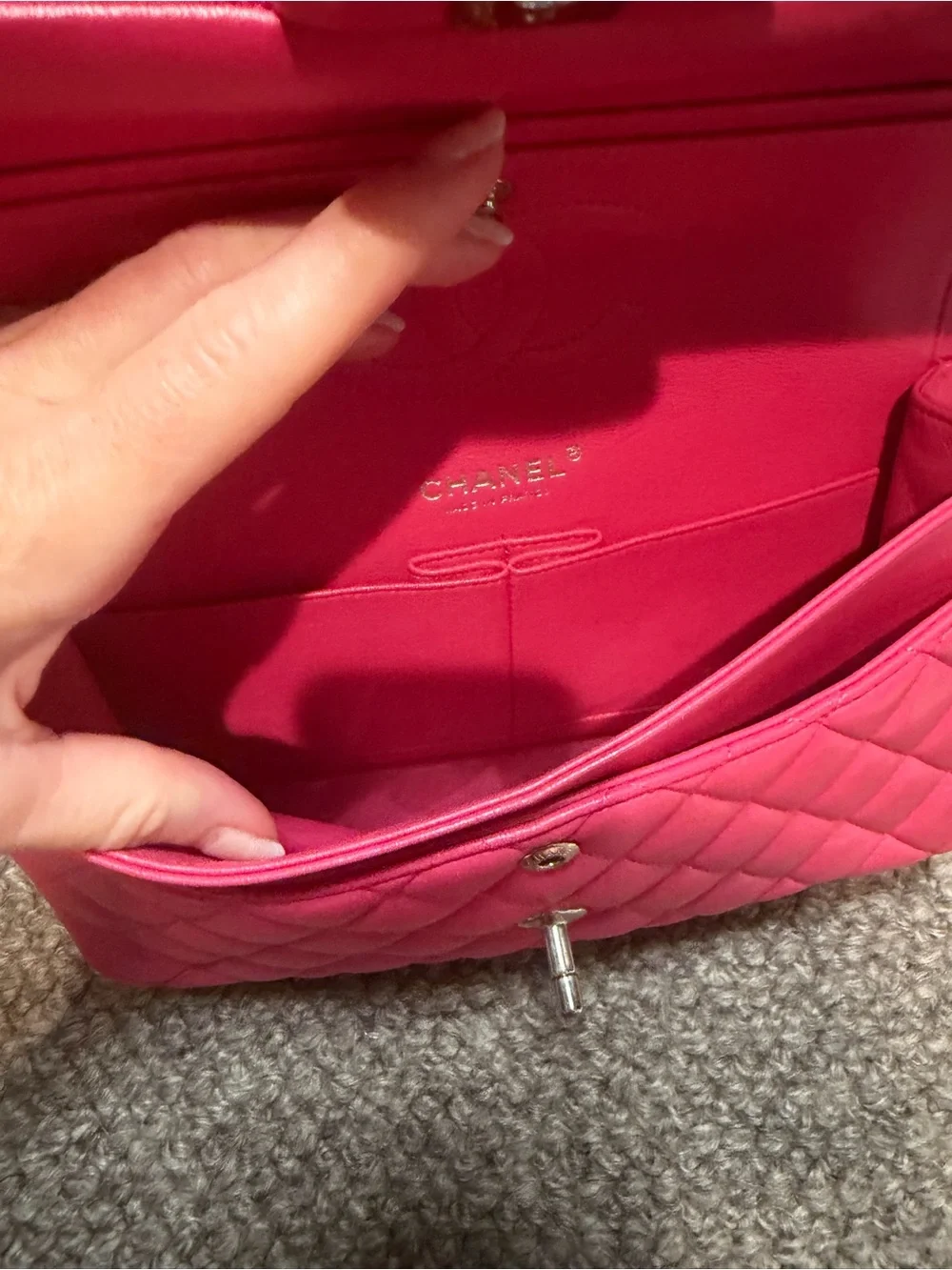 Chanel Classic Flap Bag in rare Hot Pink - Quilted Lambskin Leather Shoulder Bag